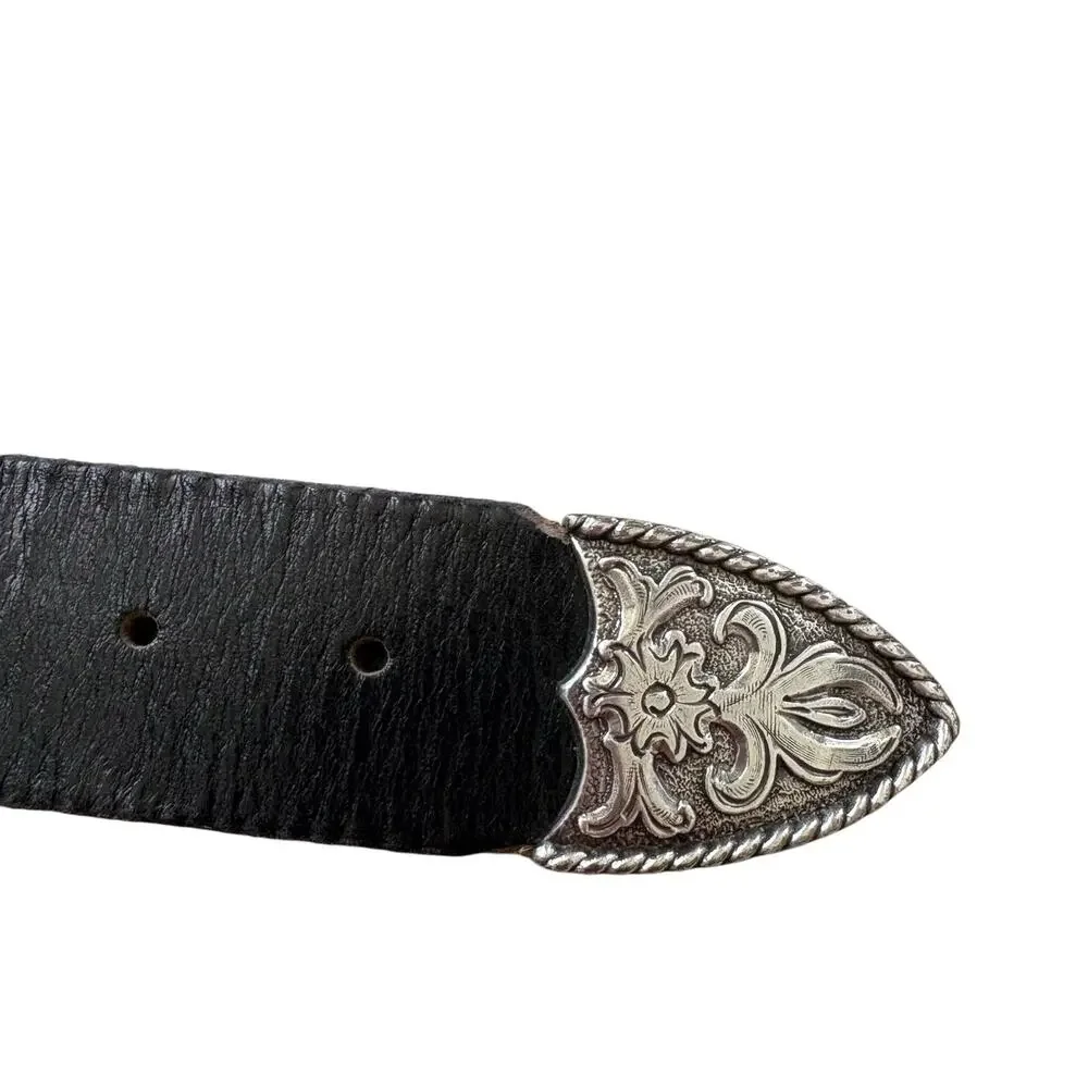 Vintage 96 Beltis Genuine Full Grain Leather Western Concho Belt Black Buckle 44